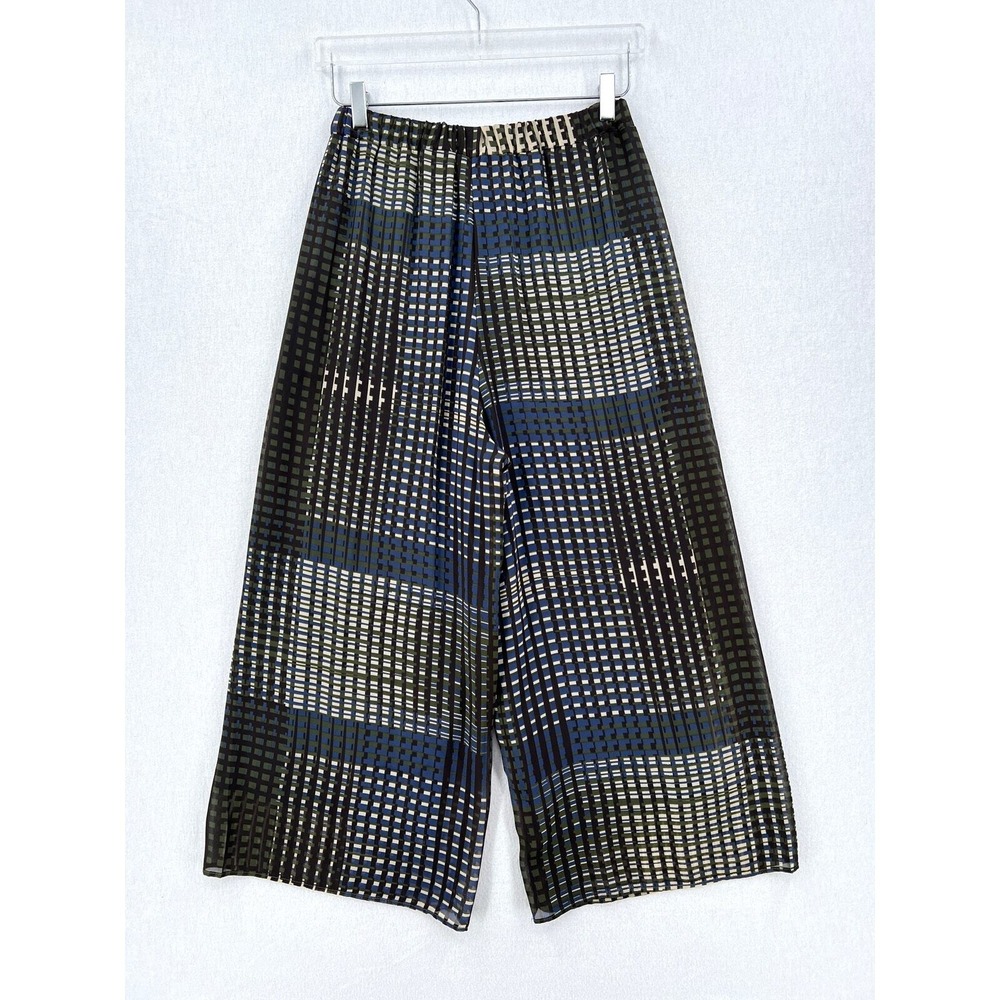 COSETTE Wide Leg Pants Womens Brown Cream Geometric Print Lightweight - Picture 2 of 14